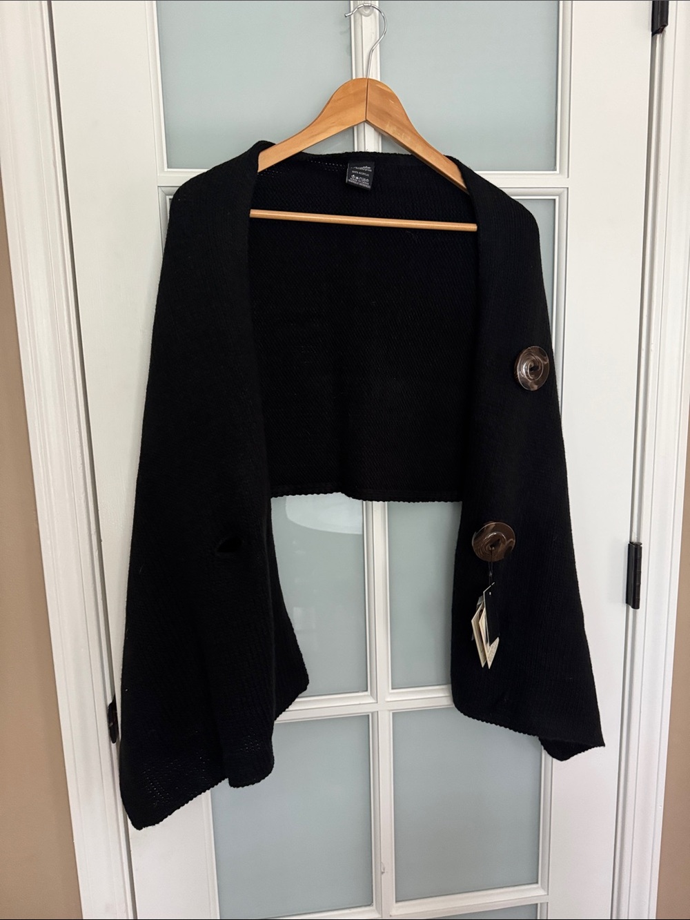 Noelle Black Knit Button-Front Wrap Cape - Picture 5 of 10